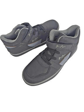 Go Run Sport Hightop Black Gray Sneakers Lace Up Hook Loop Strap Size 38/7.5
